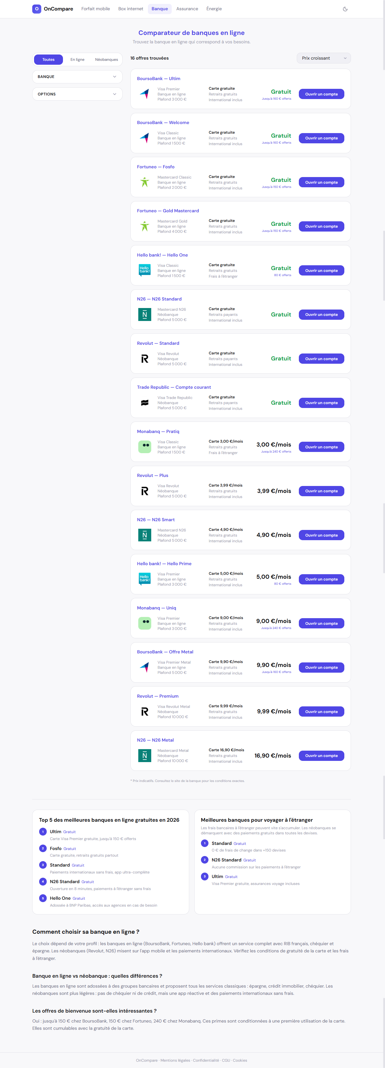 OnCompare — comparateur de banques en ligne