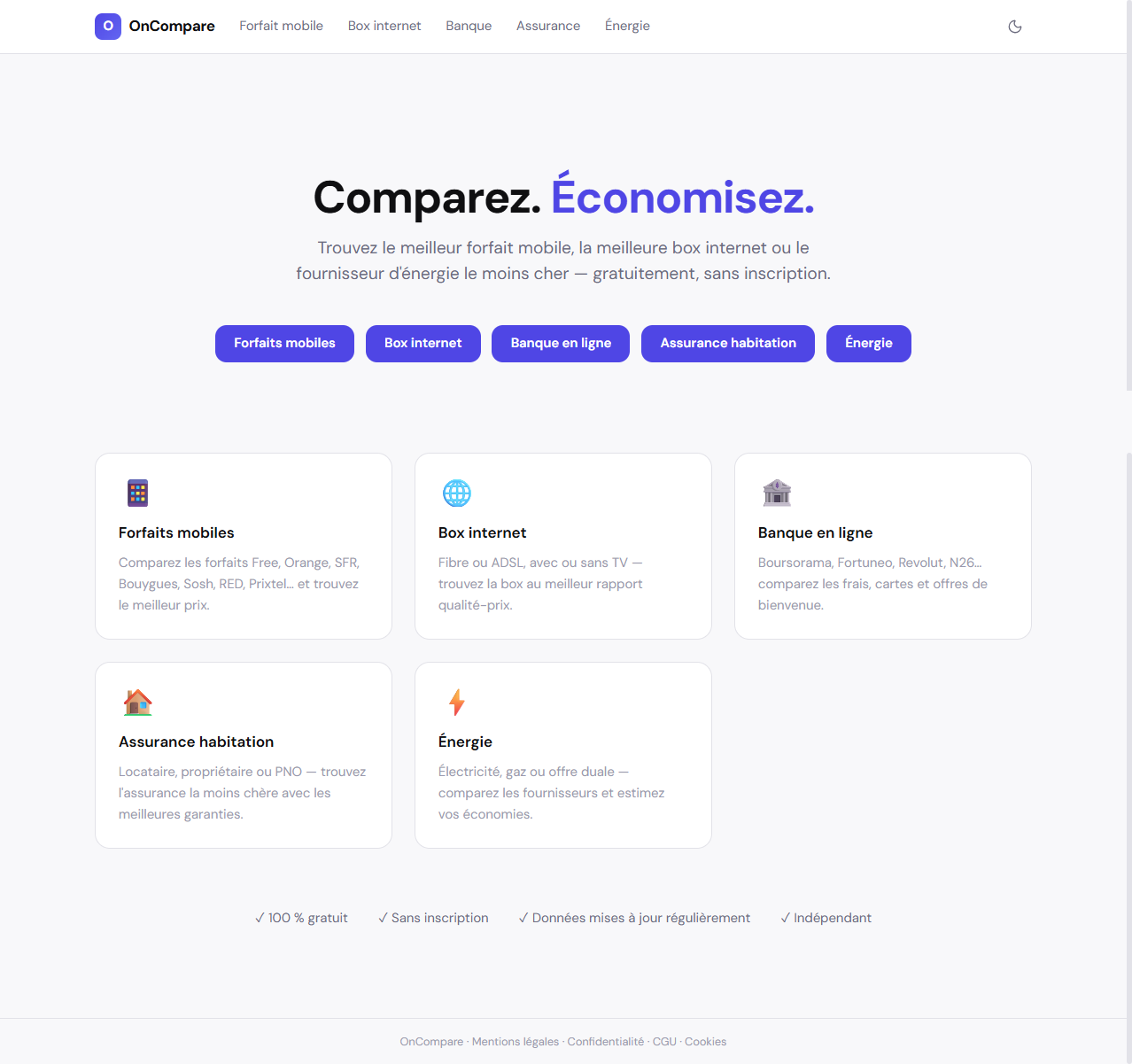 OnCompare — page d'accueil